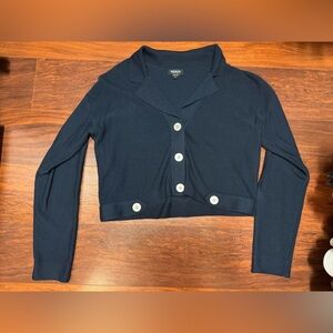 W by Worth Navy Cropped Cardigan with White Buttons